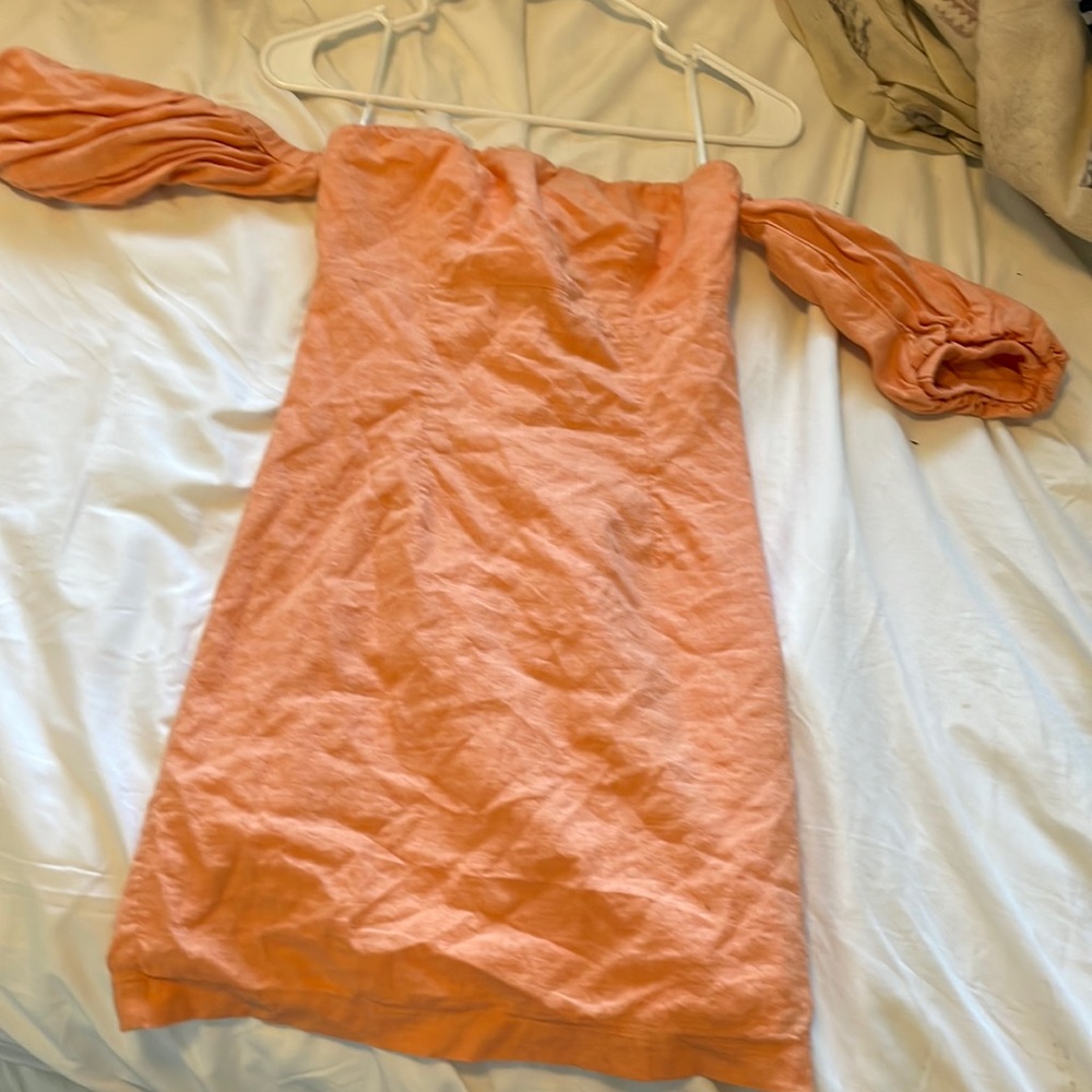 Puff sleeve Tight Orange Mini Dress